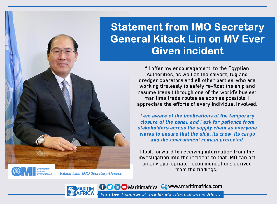 Statement from IMO Secretary General Kitack Lim on MV Ever Given incident