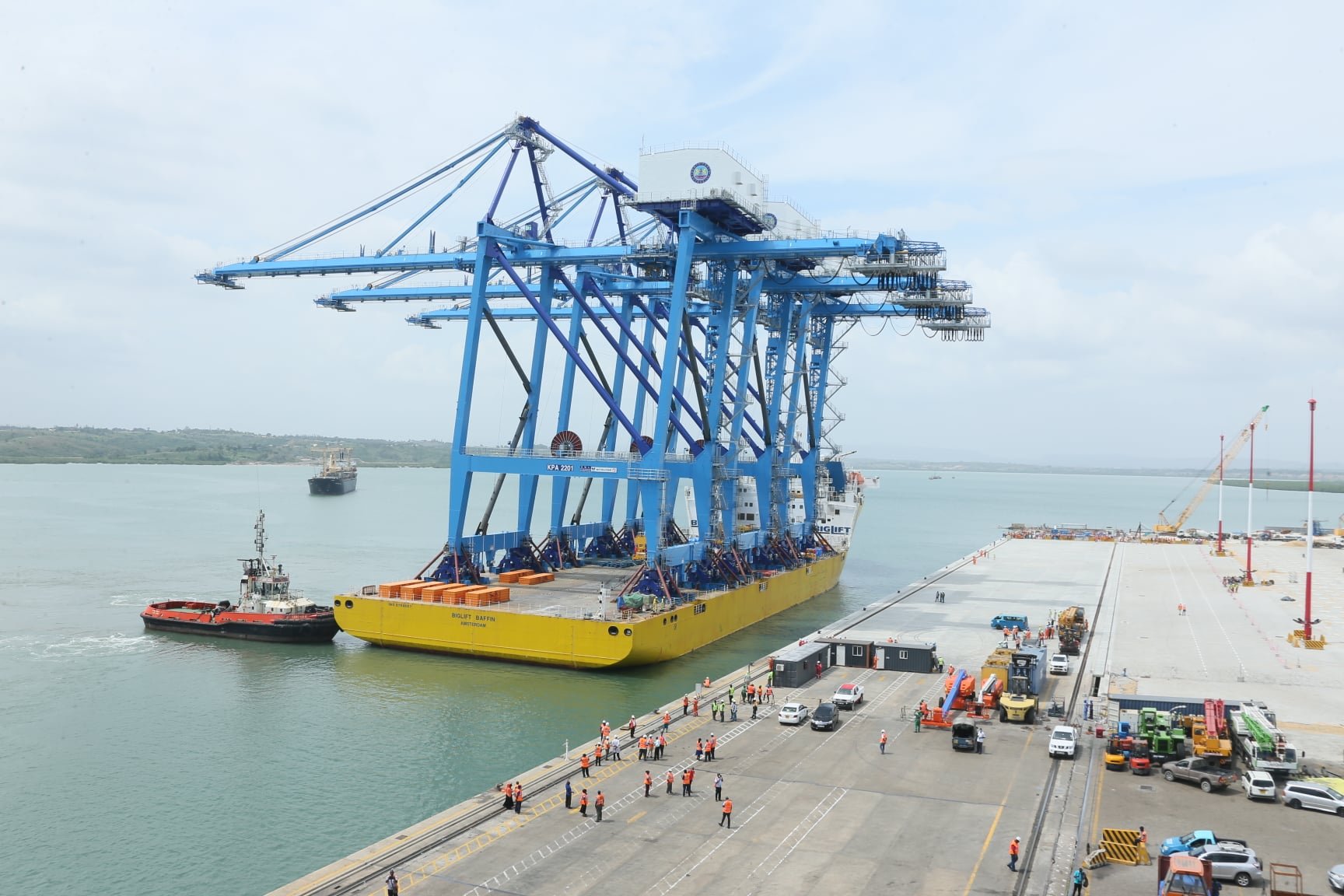 Kenya receptions to the Port of Mombasa three Ship To Shore (STS) gantry cranes delivered by MV Biglift