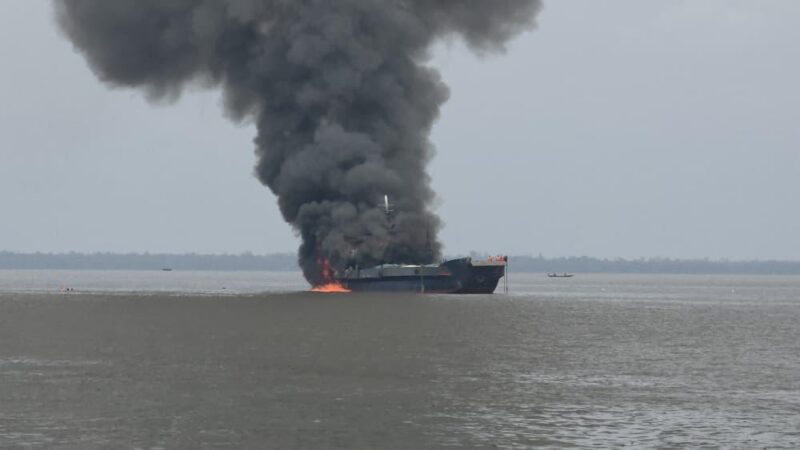 NIGERIAN NAVY RESCUES 20 CREW MEMBERS FROM BURNING MV CHIMBA EXPRESS OFF CALABAR WATERWAYS