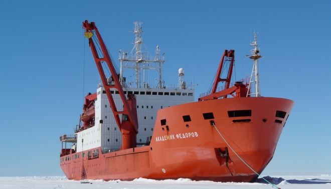 The RV Akademik Fedorov calls at Port Cape Town, South Africa