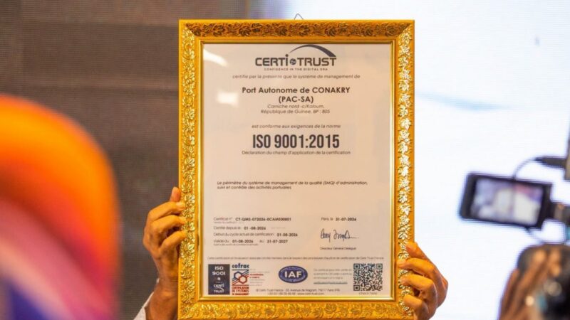 Guinea: Port Autonome de Conakry Awarded ISO 9001:2015 Certification