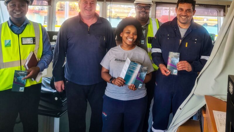 South Africa – SAMSA’s Occupational Health & Safety and Maritime Welfare Unit visits MV Goodwind in Cape Town on Women’s month as part of the awareness campaign under the GBV at Sea programme
